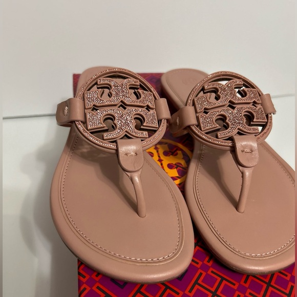 ⭐️NIB Tory Burch Embellished Miller Sandals Pink Moon 7 1/2⭐️ - Picture 6 of 9